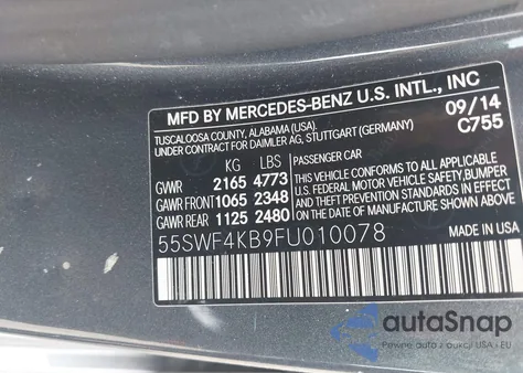 2015 Mercedes-Benz C 300 4Matic/Luxury 4Matic/Sport 4Matic из США, поврежденный, VIN 55SWF4KB9FU010078